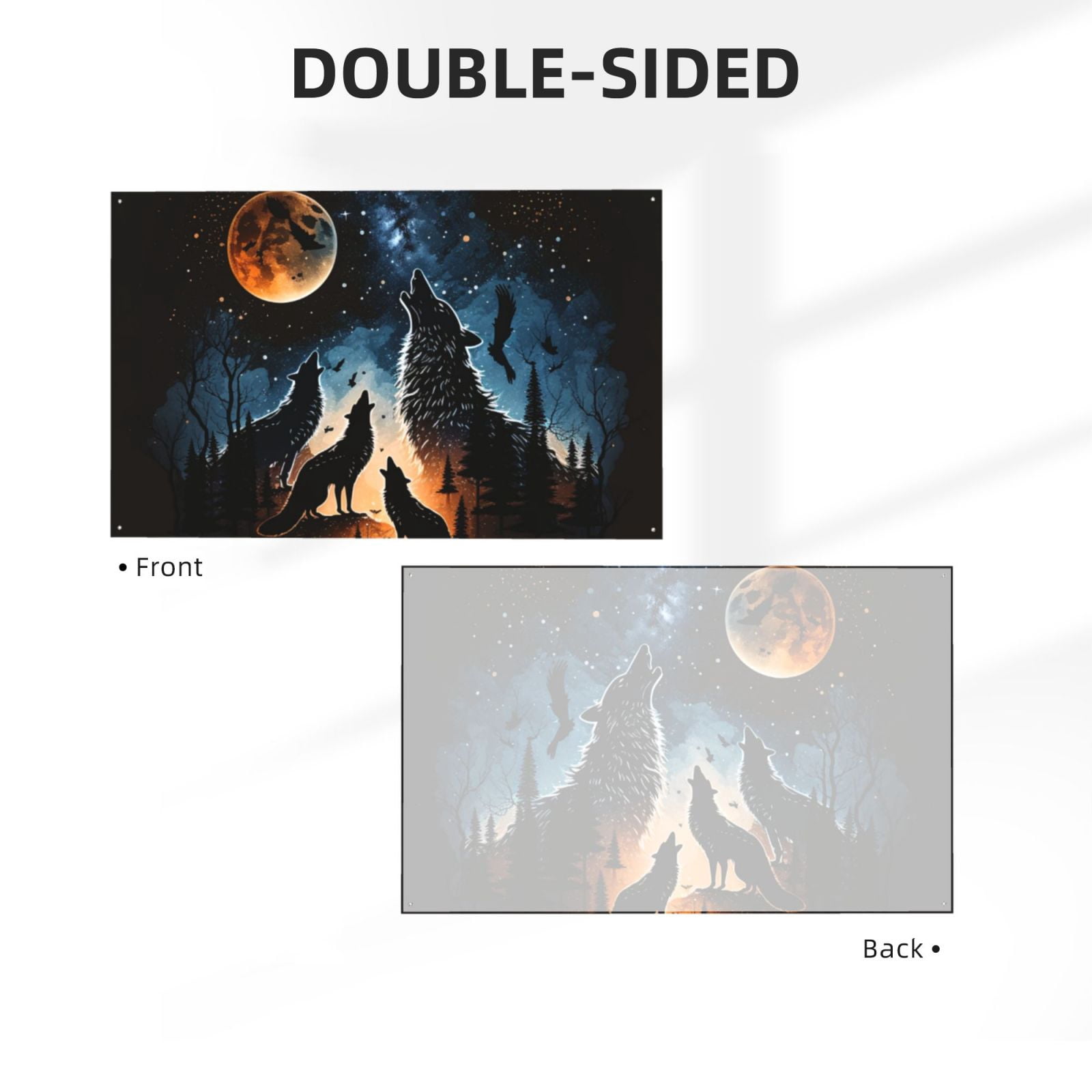Wolf Howling Wolves Moon Night Stars Four Hole Decorated Banner Flag for Garden Yard Home Decoration Indoor Outdoor 4x6 Ft