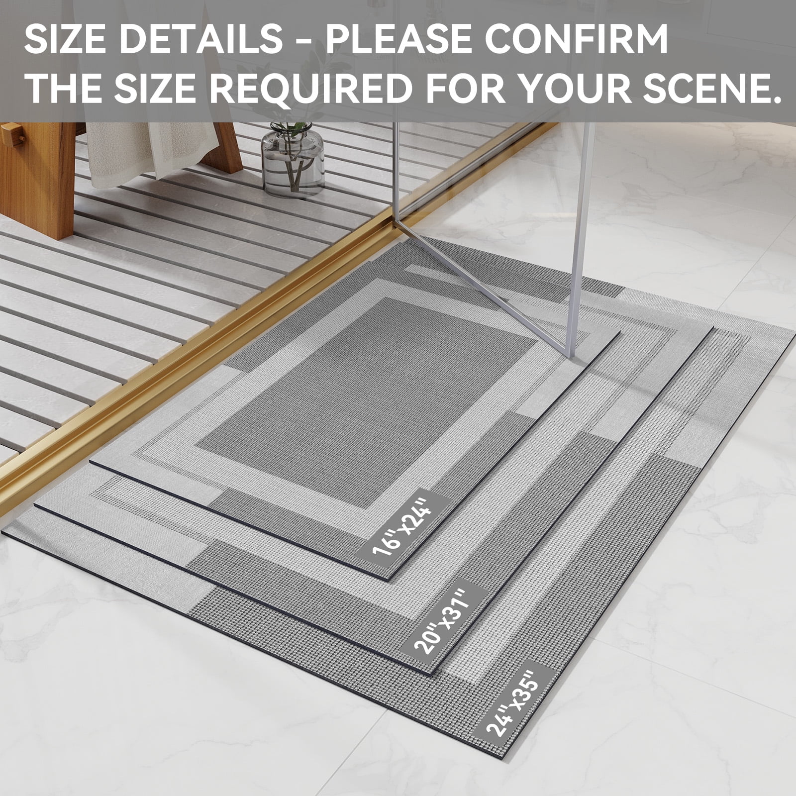 QiCaiJia Non Slip Bathroom Rugs, Absorbent Quick Dry Thin Bath Mat With Rubber Backing For Bathroom Floor Fit Under Door 20"x32" Light Gray