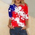 thumbnail image 1 of Fiudx Ofertas Flash Del Día Camiseta Holgada de Manga 3/4 con Botones Estampados Del Día de La Independencia de Fashion Comfort para Mujer, 1 of 4