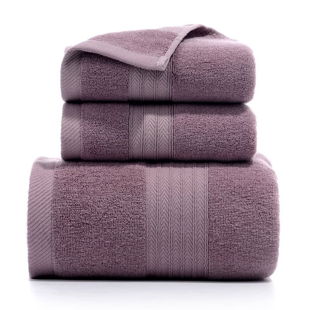 Zhuge Juego de toallas de baño de 3 piezas, de algodón peinado, absorbentes, suaves, de lujo, color morado.