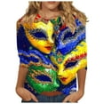 thumbnail image 1 of T-Shirts pour Femmes, Haut Mode Ample à Col Rond Imprimé Carnaval Décontracté à Manches 3/4, T-shirt pour Dames, 1 of 6
