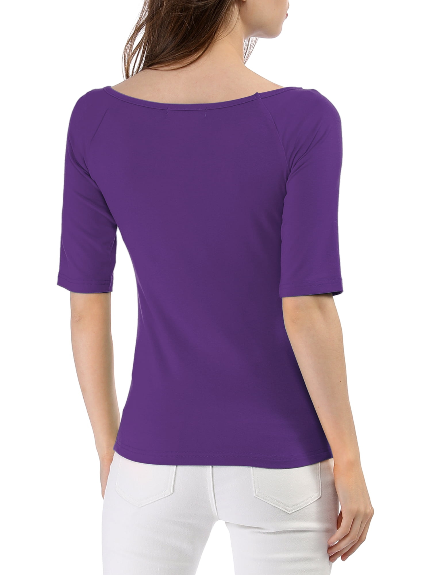DARING DIVA Women's Slim Fit Pullover Boat Neck Stretchable T-Shirt L Purple