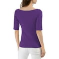 thumbnail image 4 of INSPIRE CHIC Women's Boat Neck Tops Half Sleeves Fitted Layering Soft T-Shirt XS Purple, 4 of 9