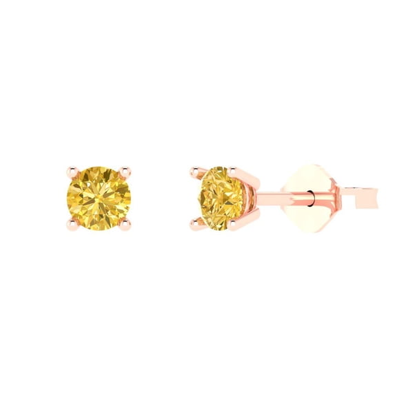 0.2 ct Push-Back Stud Earrings for Women | 3.0mm Round Cut Simulated Yellow Diamond | 18K Rose Gold
