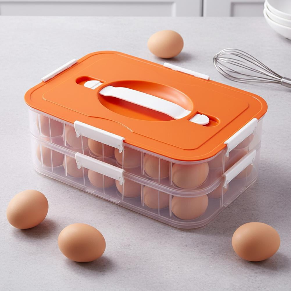 Stackable Egg Storage Container with Lid 2-Layer Plastic Holder, Leak-Proof Design with Handle and Secure Lock for Refrigerator Organization Holds Up to 36 Eggs