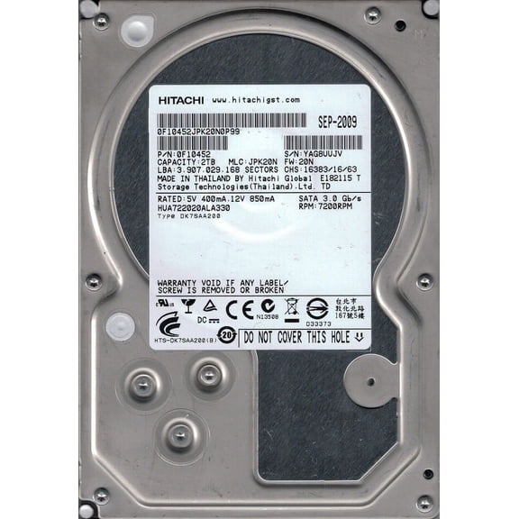 HUA722020ALA330 P/N: 0F10452 MLC: JPK20N Hitachi 2TB