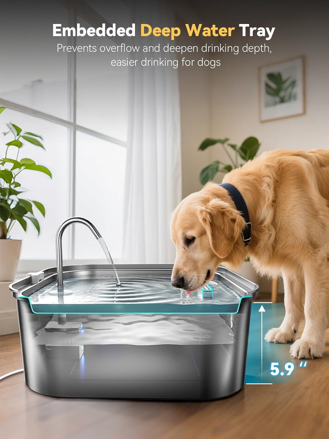Large Dog Water Fountain 14L/3.7Gal, Stainless Steel Pet Fountain for Large Dogs and Multi-Pets Families, Visible Window & Extra Wide Drinking Area, Enlarges Capacity & Saves Space