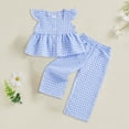 thumbnail image 2 of Paguaki Baby Girls Summer 2 Piece Outfits Ruffle Sleeve Button up Tops Plaid Pants Spring Toddler Girl Clothes, 2 of 4