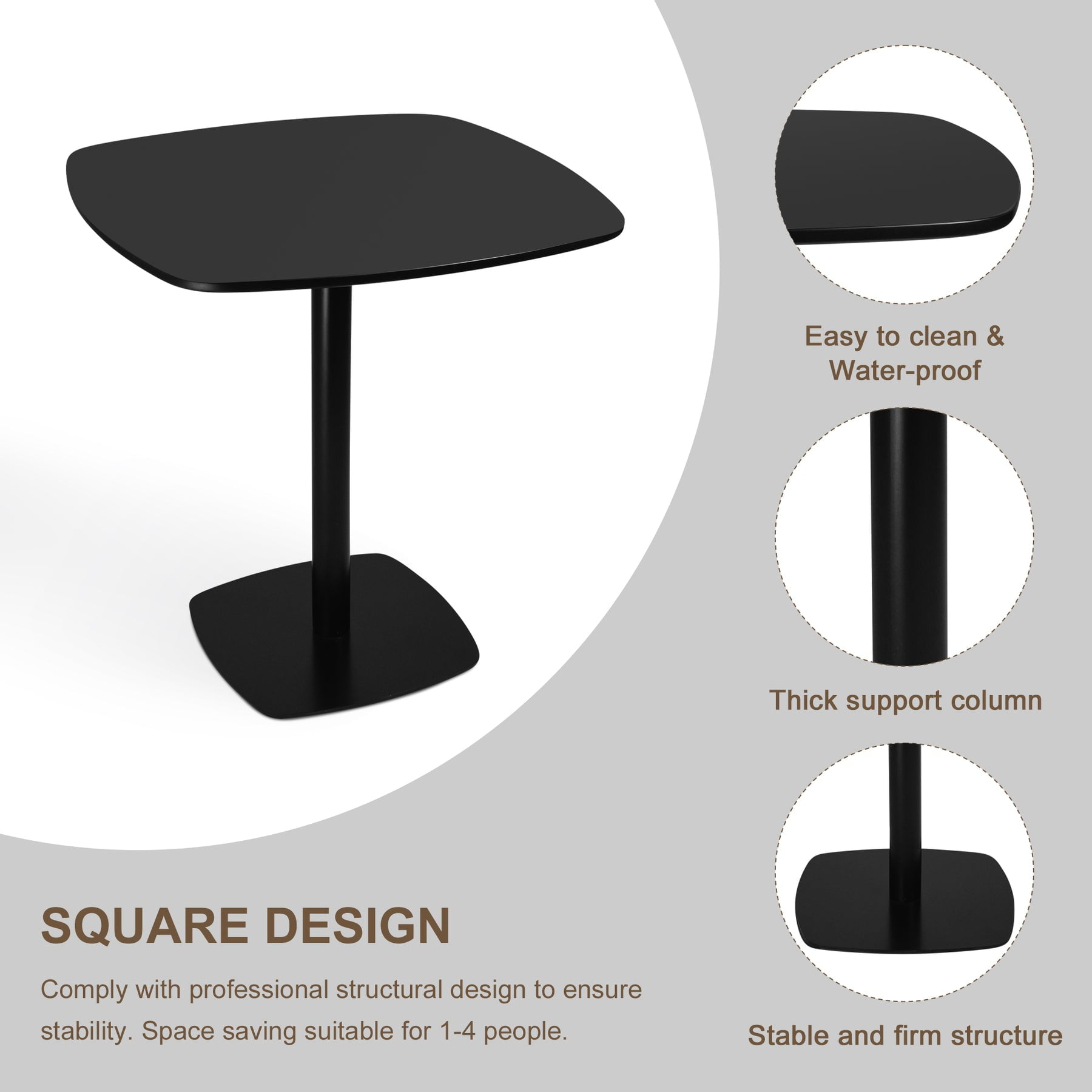 Modern Square Dining Table, Thickness MDF top black kitchen & dining room tables，Mid-Century modern dinning Table for Kitchen Dining Room & Living Room.