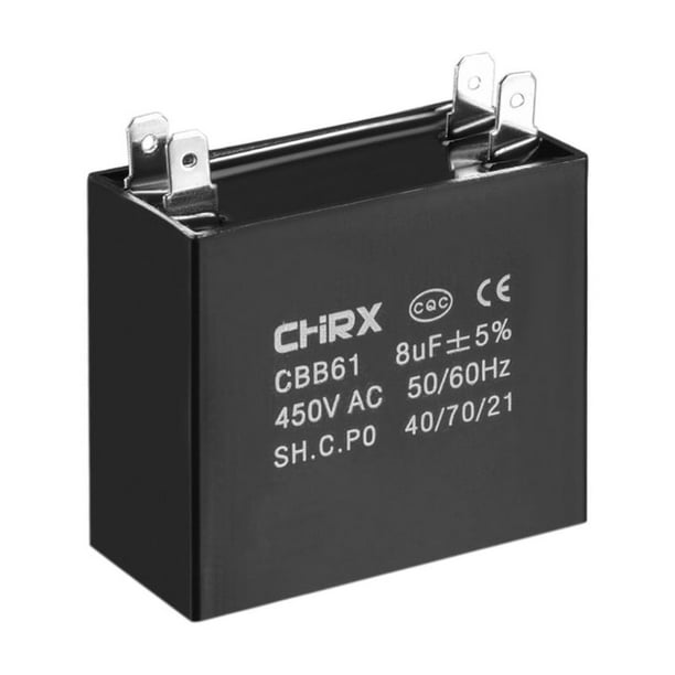 Capacitor de ventilador de techo Uxcell 47x23x41mm 8uF 450V CA Doble inserción CBB61