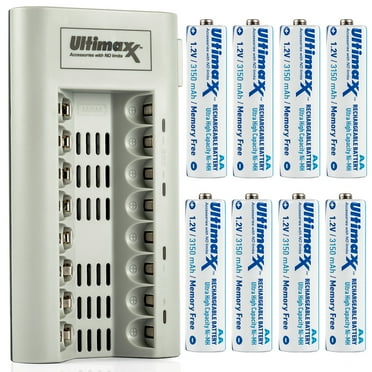 Ultimaxx 8 Bay AA & AAA Battery Charger with Two 4 Packs of AA Batteries
