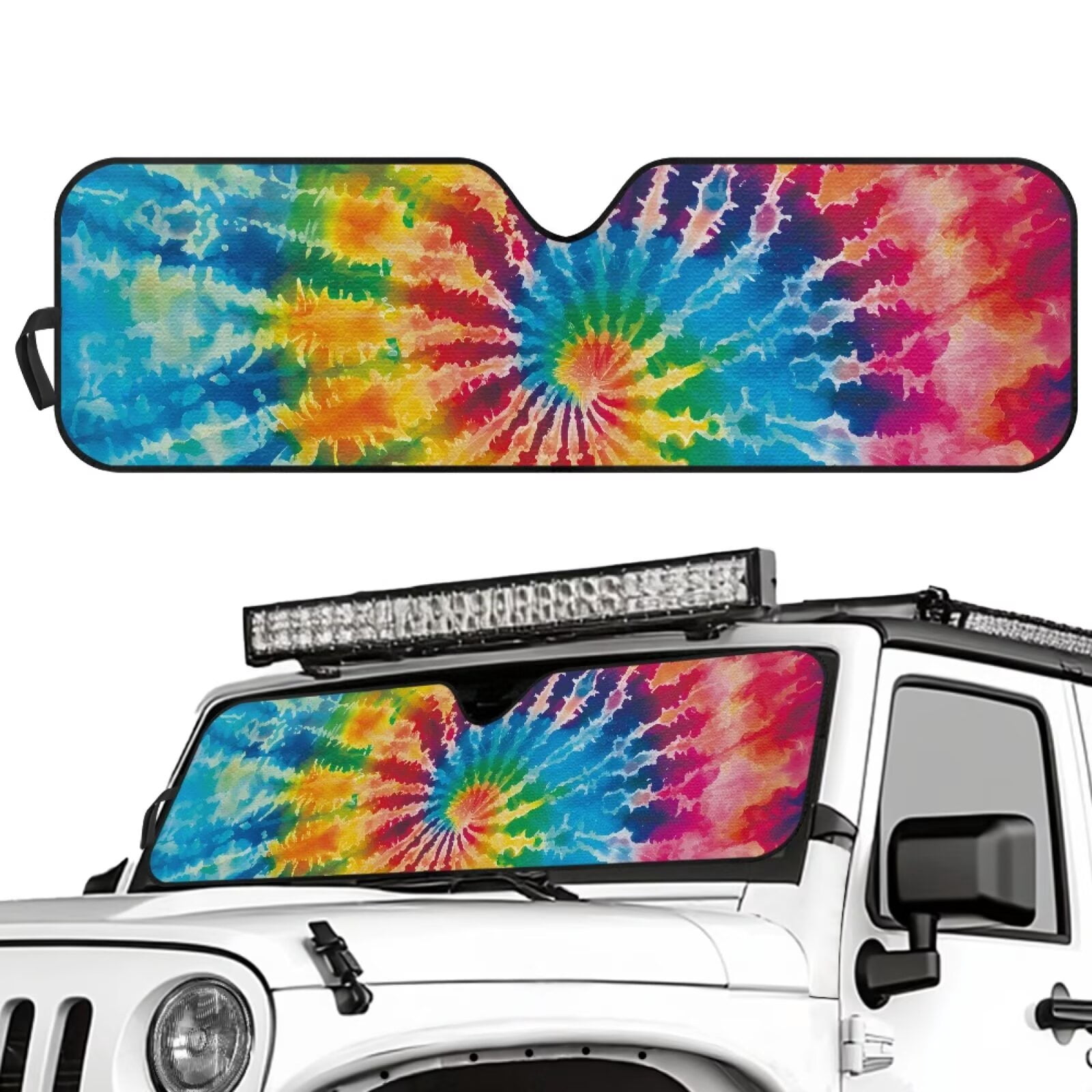 Uorisanigo Windshield Sun Shade for 2007-2023 Wrangler Rubicon Sahara TJ JK JKU 2 & 4 Door - Colorful Tie Dye Sunshade Compatible with Jeep Foldable Front Window Sun Visor Block UV Rays