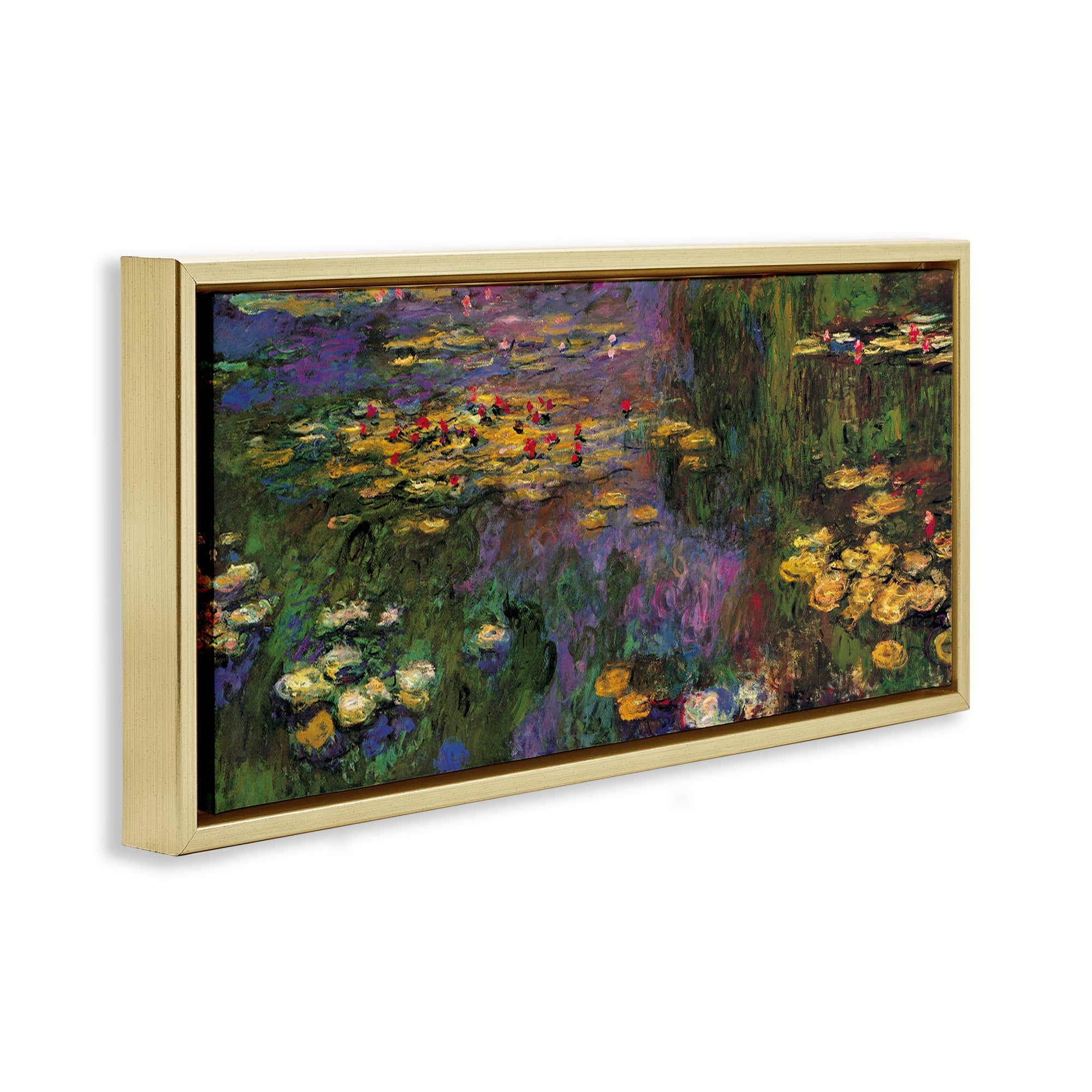 Stupell Industries Vibrant Traditional Water Lilies Botanical & Floral Painting Gold Floater Framed Canvas Art Print Wall Art, 31 x 14