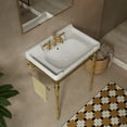 thumbnail image 2 of 28" Bathroom Console Sink, Wall-Mounted White Ceramic Vanity Basin with 3 Pre-drilled Faucet Holes, Freestanding Stainless Steel Support Legs with Towel Bar, No Faucet, Gold Color, 2 of 8