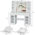 thumbnail image 3 of Vanity Desk with Mirror and Lights, Glass Top Vanity with Lighted Mirror & RGB Glass Cabinet and 3 Drawers, Makeup Vanity Desk with Lights Dressing Table for Bedroom, 3 Color Modes, 3 of 8