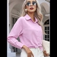 thumbnail image 4 of Camisas de Algodón para Mujer, con Botones, Cuello, Larga, Blusas Antiarrugas. Púrpura M, 4 of 10