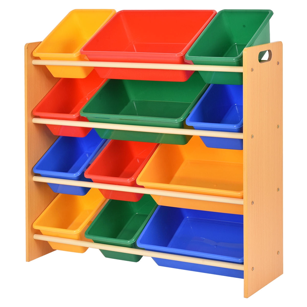 GHP Kids Wooden Frame Toy Organizer Shelf with Removable Multicolored