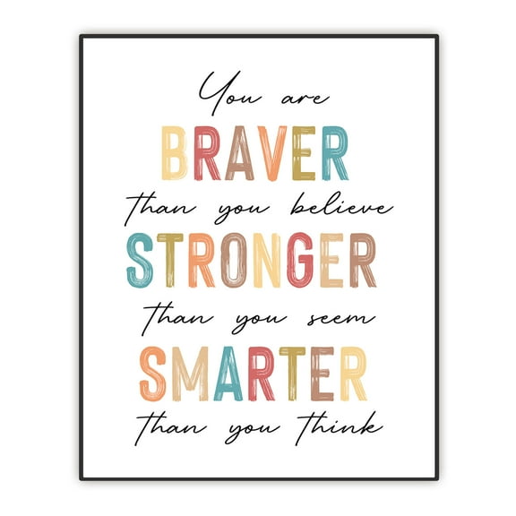You Are Braver Than You Believe, Inspirational Kids Wall Decor, Kids Affirmations Art Print, Boho Classroom Decor, Winnie the Pooh Quote Poster for Nursery Baby Girl Boy Teen, 8"X10" Unframed