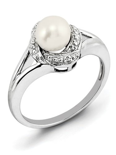 Sizes N P. Sterling Silver Fresh Water Pearl & Simulated Diamond Ring
