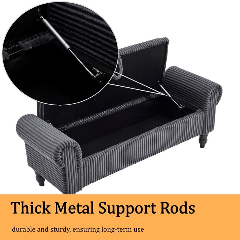 51.5'' Upholstered Corduroy Storage Ottoman Bench with Hinged Lid, Freestanding Bench Bed End Hidden Storage Footrest