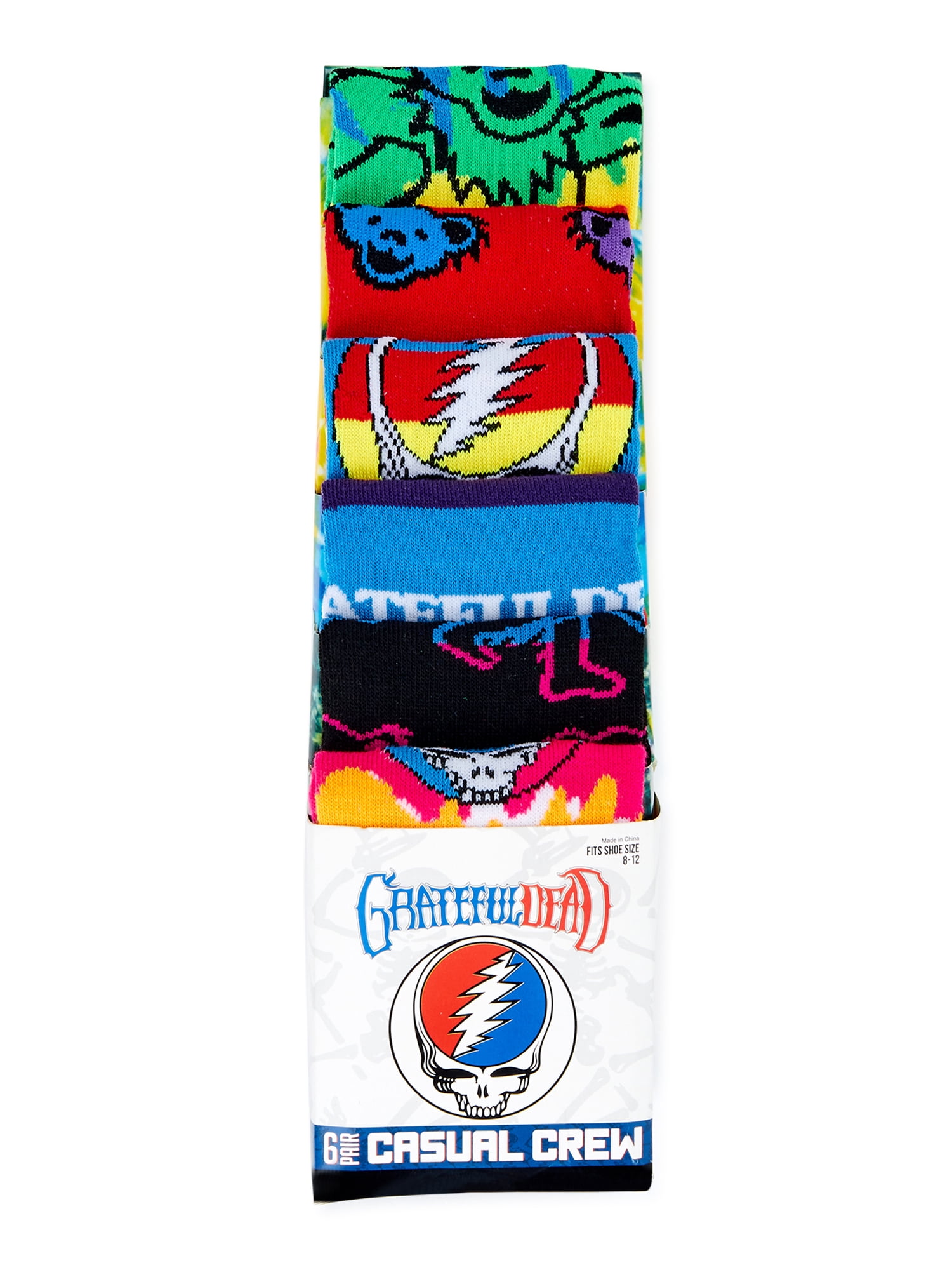 Grateful Dead Men’s Rainbow Crew Socks, 6-Pack