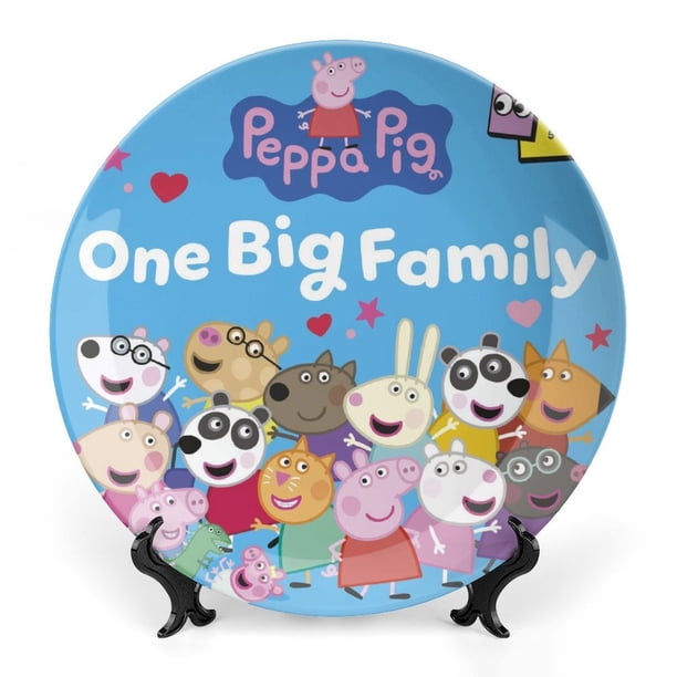 Peppa Pig Plato decorativo de porcelana fina (bone china), plato decorativo de cerámica para hogar, oficina, soporte de pared, platos decorativos para dormitorio - 6 pulgadas (15 cm)
