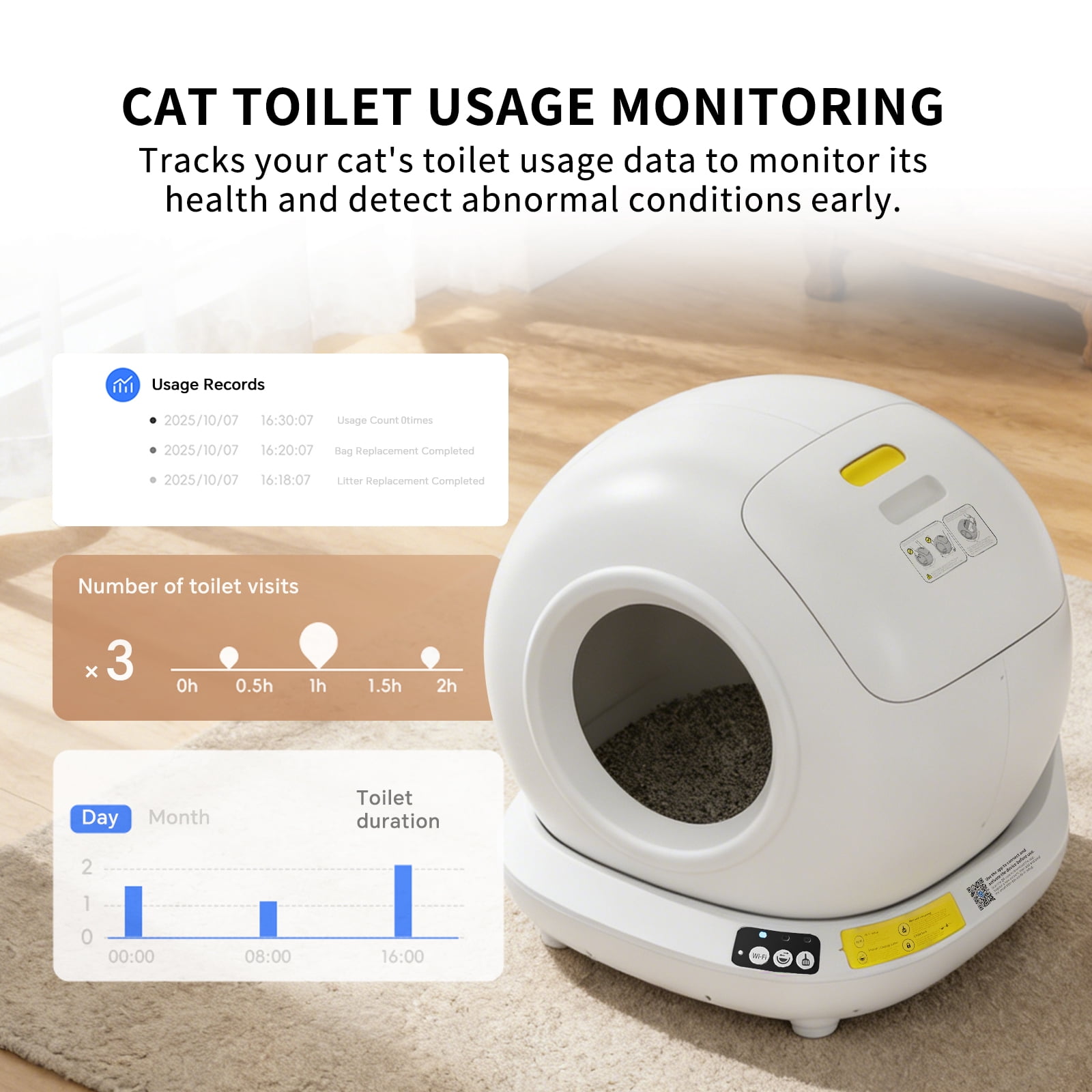 Self-Cleaning Cat Litter Box, 78L Extra Large Open Automatic Cat Litter Box for Multi Cats, Integrated Safety Protection/APP Control/Odor Removal Smart Box