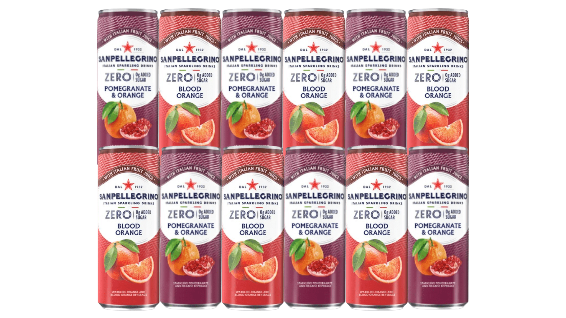 Sanpellegrino Italian Sparkling Drink Zero Sugar Variety Pack, Blood Orange & Pomegranate Orange, 11.15 fl oz Cans, 12 Pack