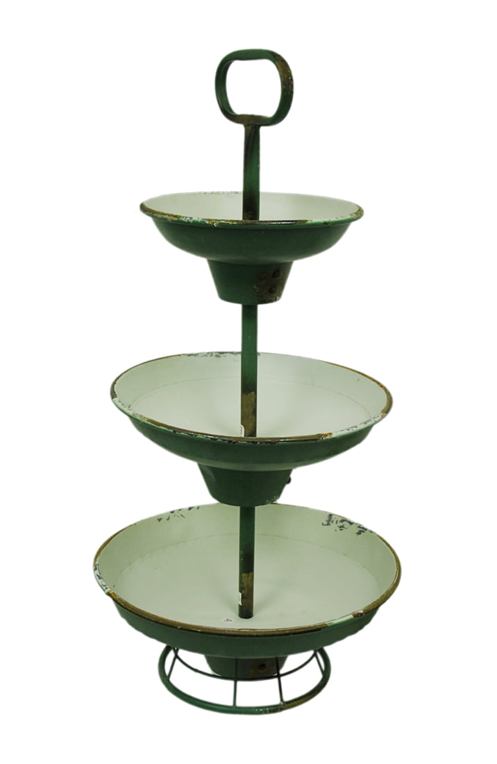 Green And White Rustic Metal 3 Tier Tray Stand Qty