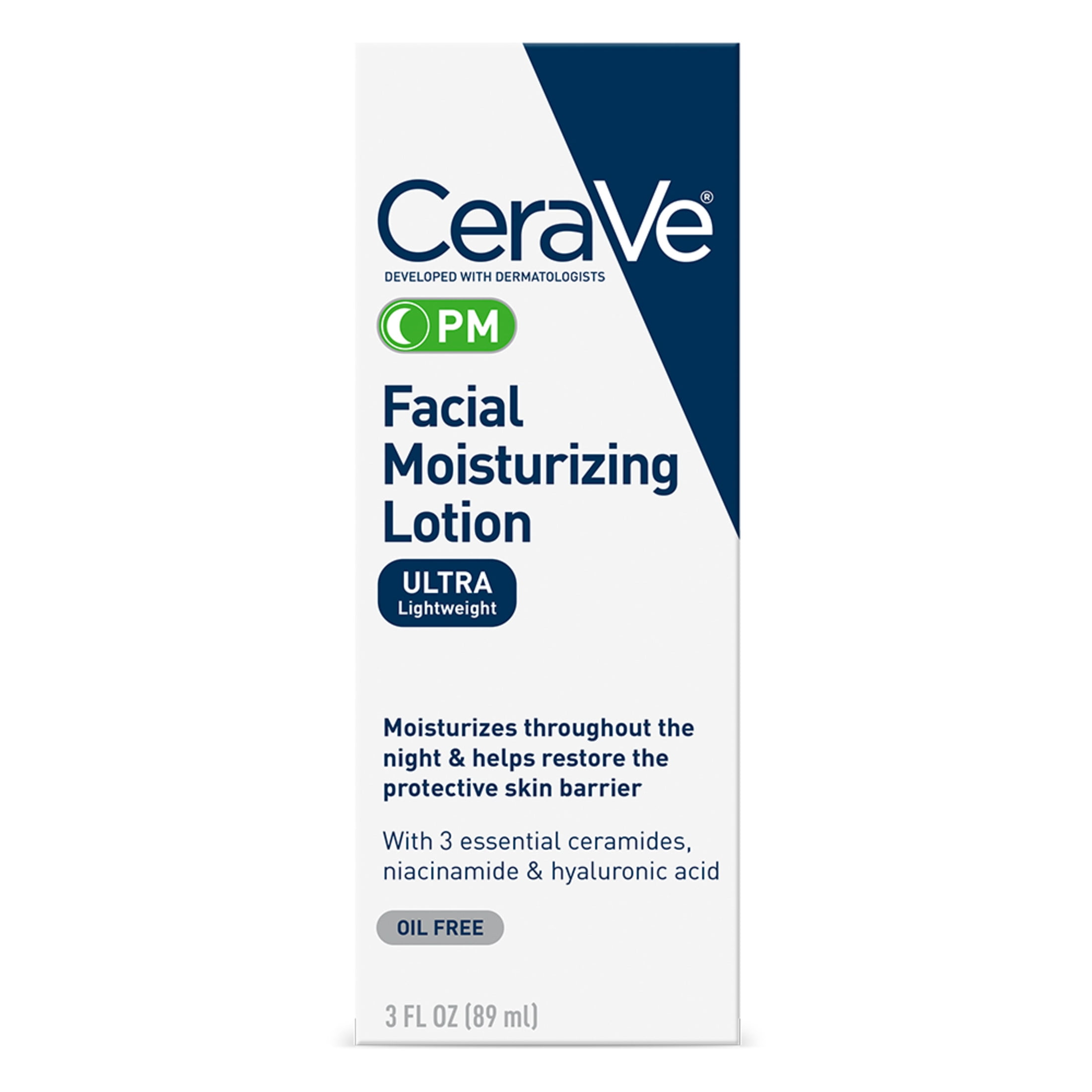 CeraVe PM Nighttime Facial Moisturizer, Lightweight Oil-free