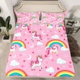 thumbnail image 2 of Castle Fairy Cartoon Unicorn 4pcs Bed Sheets for Preppy Child Girls,Kawaii Rainbow Animal King Sheets,Love Heart Print Super Cozy Sheet Set,Microfiber Bedroom Decor, 2 of 7