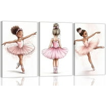 Hieng 3 Pieces Ballet Black Girl Canvas Wall Art African Americans Pictures Pink Ballet Dancer Poster Prints for Dance Room Decor Unframed