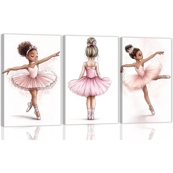 Hieng 3 Pieces Ballet Black Girl Canvas Wall Art African Americans Pictures Pink Ballet Dancer Poster Prints for Dance Room Decor Unframed