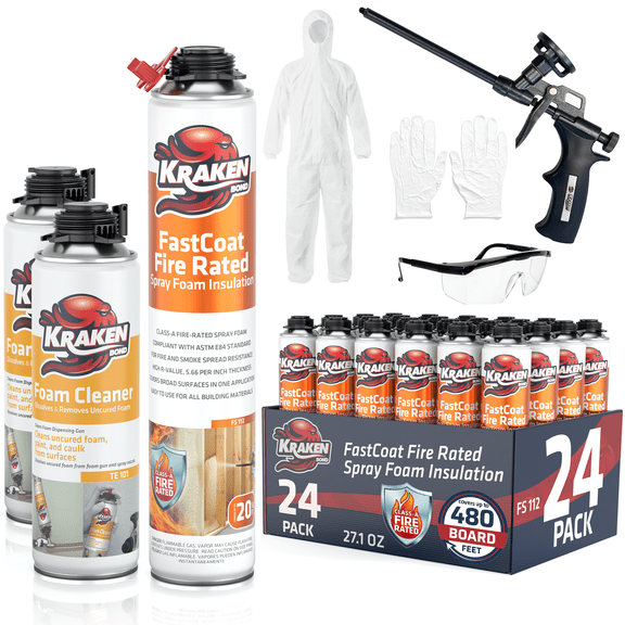 Kraken Bond Fastcoat Spray Foam Insulation Kit, Class A Fire Rated, 480 Board Feet, Closed Cell - 24 Pack Set