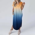 thumbnail image 3 of FAIWAD Robe Maxi pour Femmes Col en V Manches Courtes Robe d'Été Ample Fendue avec Poche Dégradé Robe Décontractée, 3 of 6