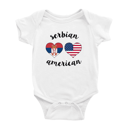 

Serbian American Flag Two Hearts Baby Bodysuit Baby Clothes (White 6-12 Months)