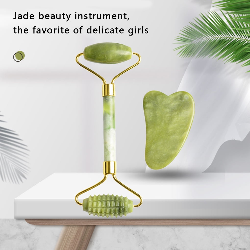 Hi,FANCY Jade Roller for Face and Gua Sha Guasha Tool for Face Beauty Cosmetic Facial Skin Massager - 100% Real Natural Jade Stone