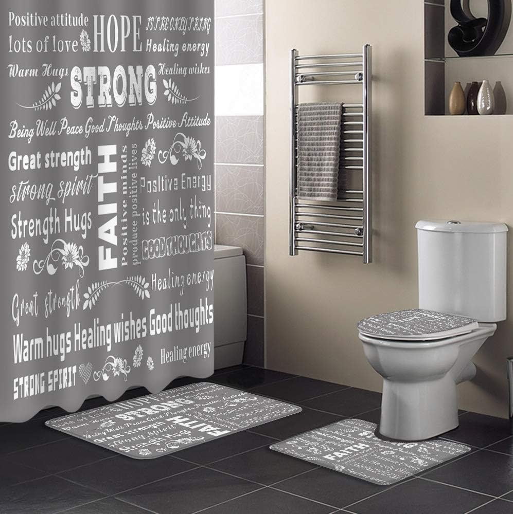 KXMDXA Grey White 4 Piece Bathroom Set Shower Curtain Bath Rug Contour