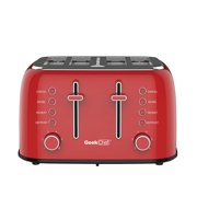 Toaster 4 Slice, Geek Chef Retro Red Extra Wide Slot, Independent temperature control Toaster 4 Function, 6-Shade Settings High Auto Pop-Up