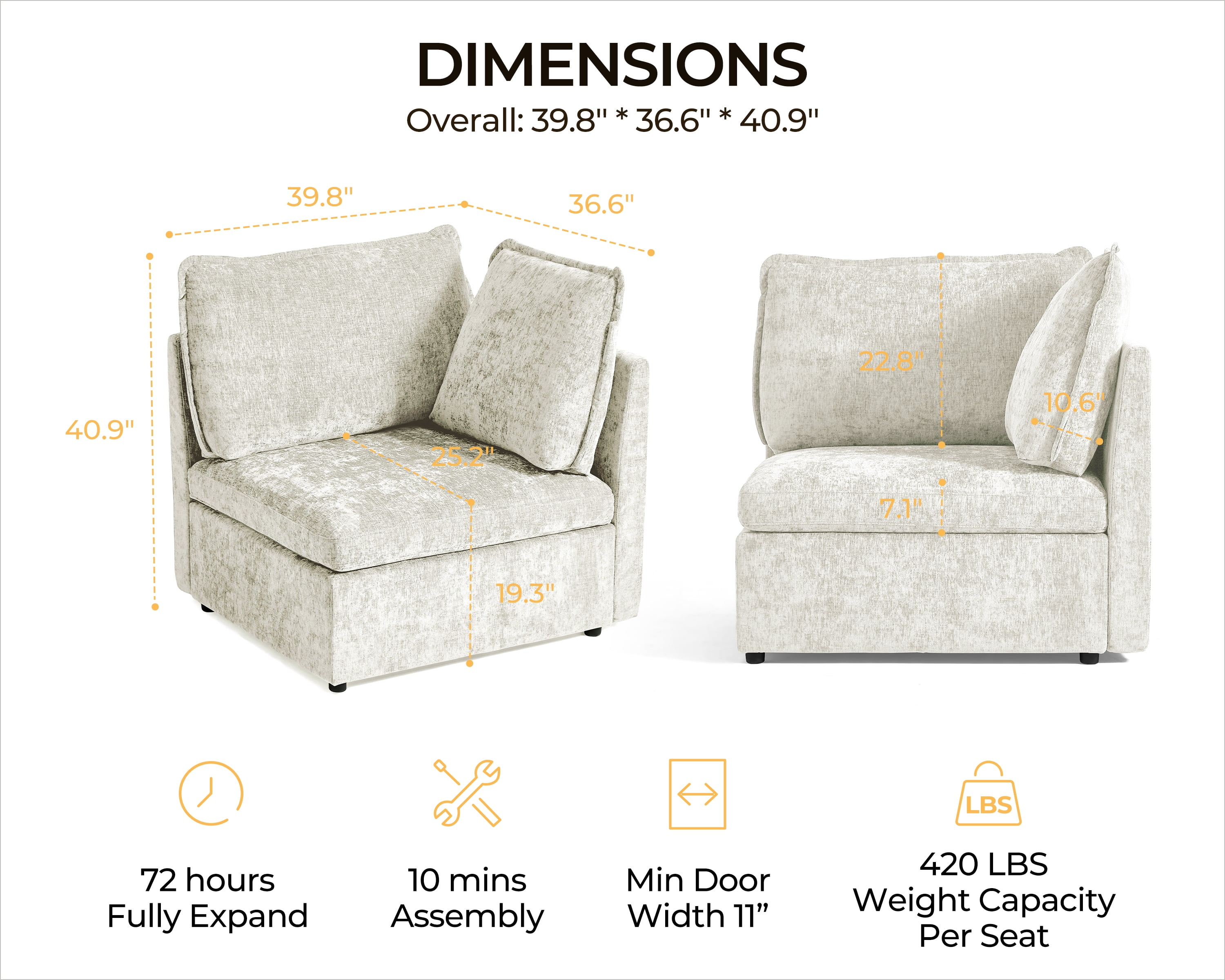 BEDEEP Chenille Corner Seat, White