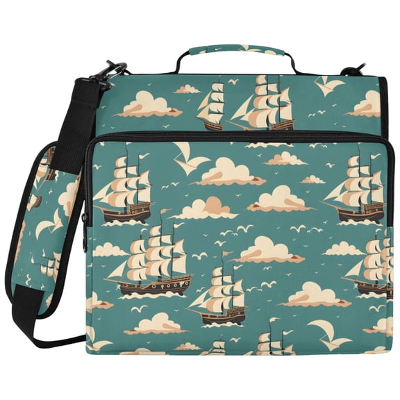 ALAZA Zipper Binder Sailboat Seagulls Pattern 2 inch 3 Ring 500 Sheet Capacity Trapper Keeper File Folder Organizer Bag