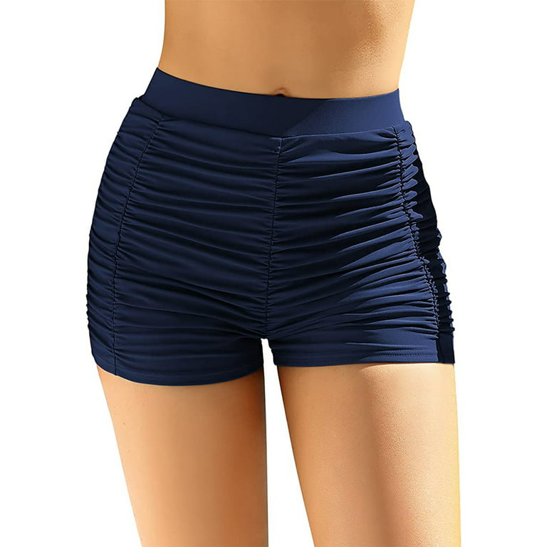 Buy ANFILIA Womens Swim Shorts High Waisted Bathing Suit Bottoms Tummy  Control Swimsuit Bottoms Ruched Board Shorts, Navy, Small at