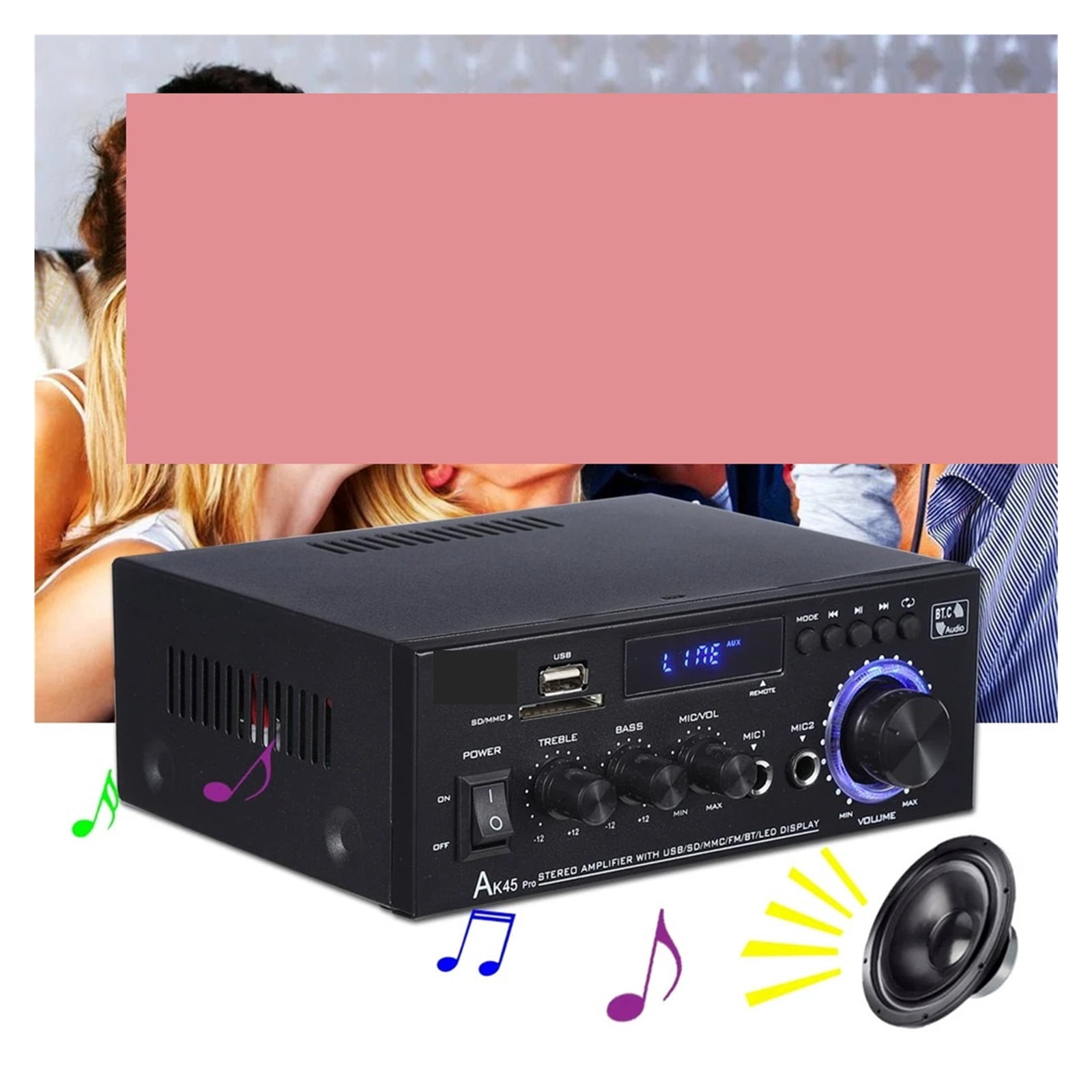 Digital Amplifier Channel 2.0 Bluetooth AMP Bass Speaker Rated Power 50W×2 for Home Car ,Multi Modes