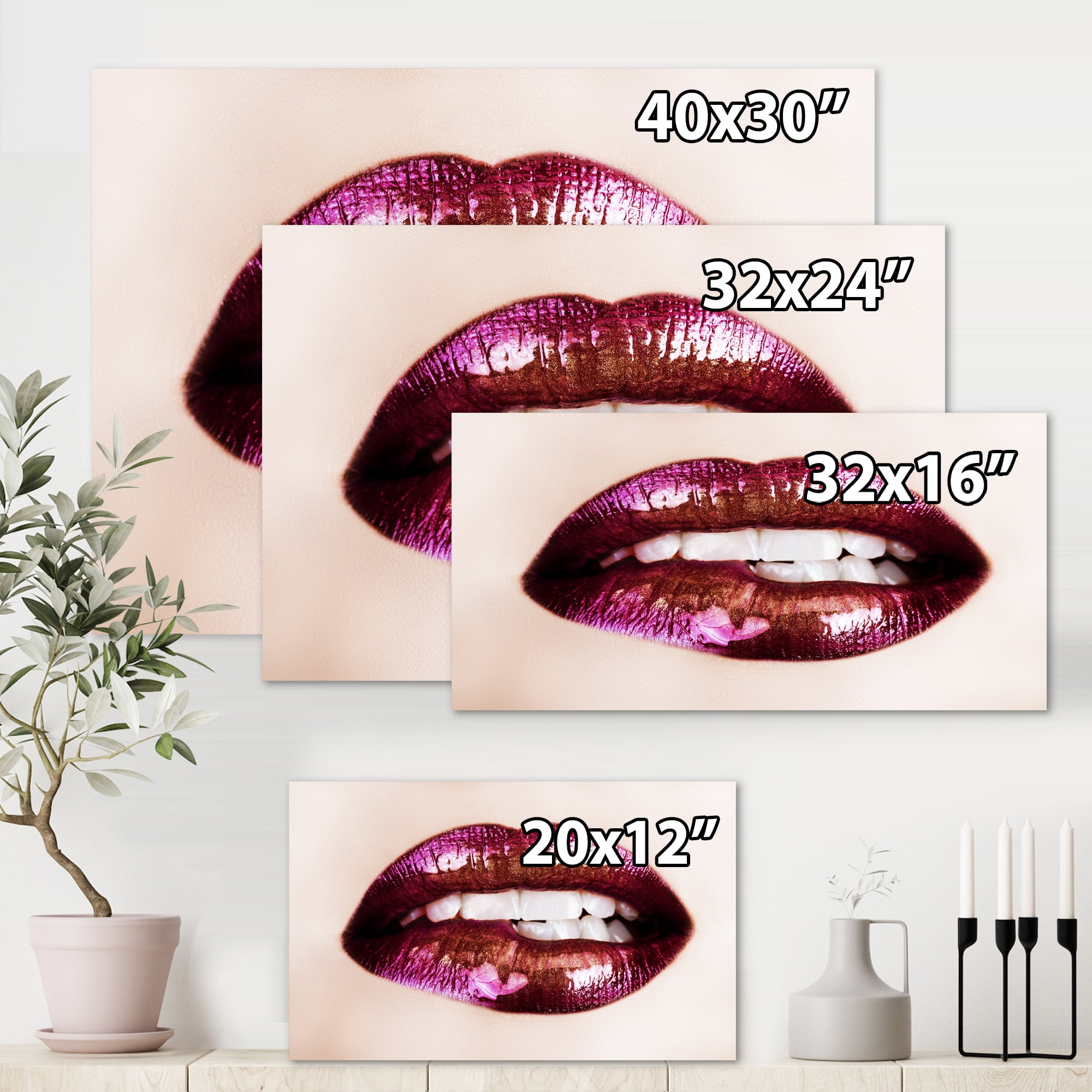 Designart ' Close-Up Of Purple Female Lips ' Modern Canvas Wall Art Print