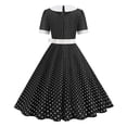thumbnail image 3 of ZToonmas Women's Polka Dot Vintage Swing Dress Peter Pan Collar Short Sleeve Hepburn Style Party Dress with Bow Belt, 3 of 7