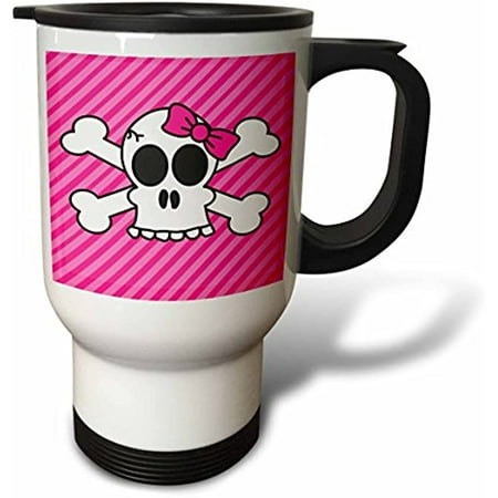 

3dRose My Lucky Black Cat Pink Stripes Design Travel Mug 14-Ounce