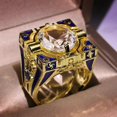 thumbnail image 3 of Anillo de rayas de esmalte azul para hombre y mujer, anillo de cobre chapado en oro y circonitas europeas y americanas, 3 of 5