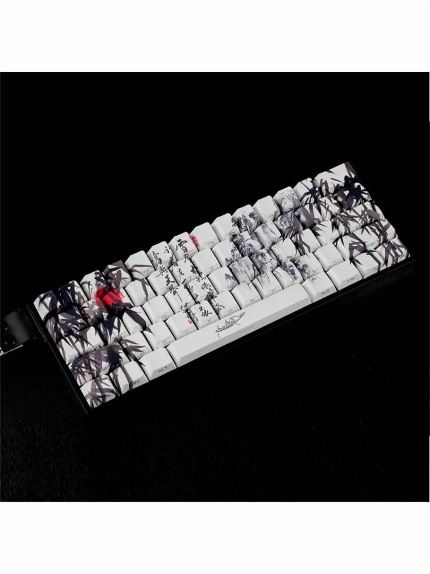 60% 68% ANSI ISO Layout PBT Cherry Profile Keycaps With Bamboo Forest Artwork For 61/64/68 Mechanical Keyboards