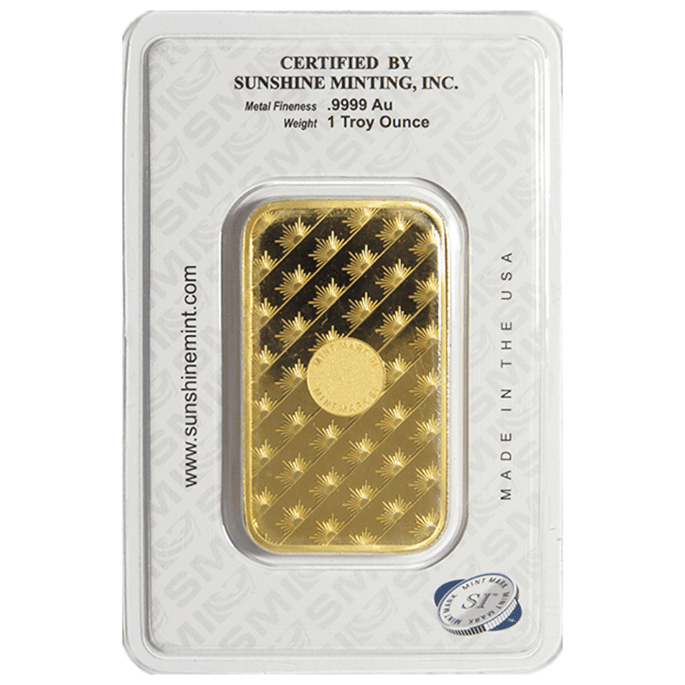 1 Troy oz Sunshine Mint Gold Bar .9999 Fine Sealed In Assay Mint Mark SI