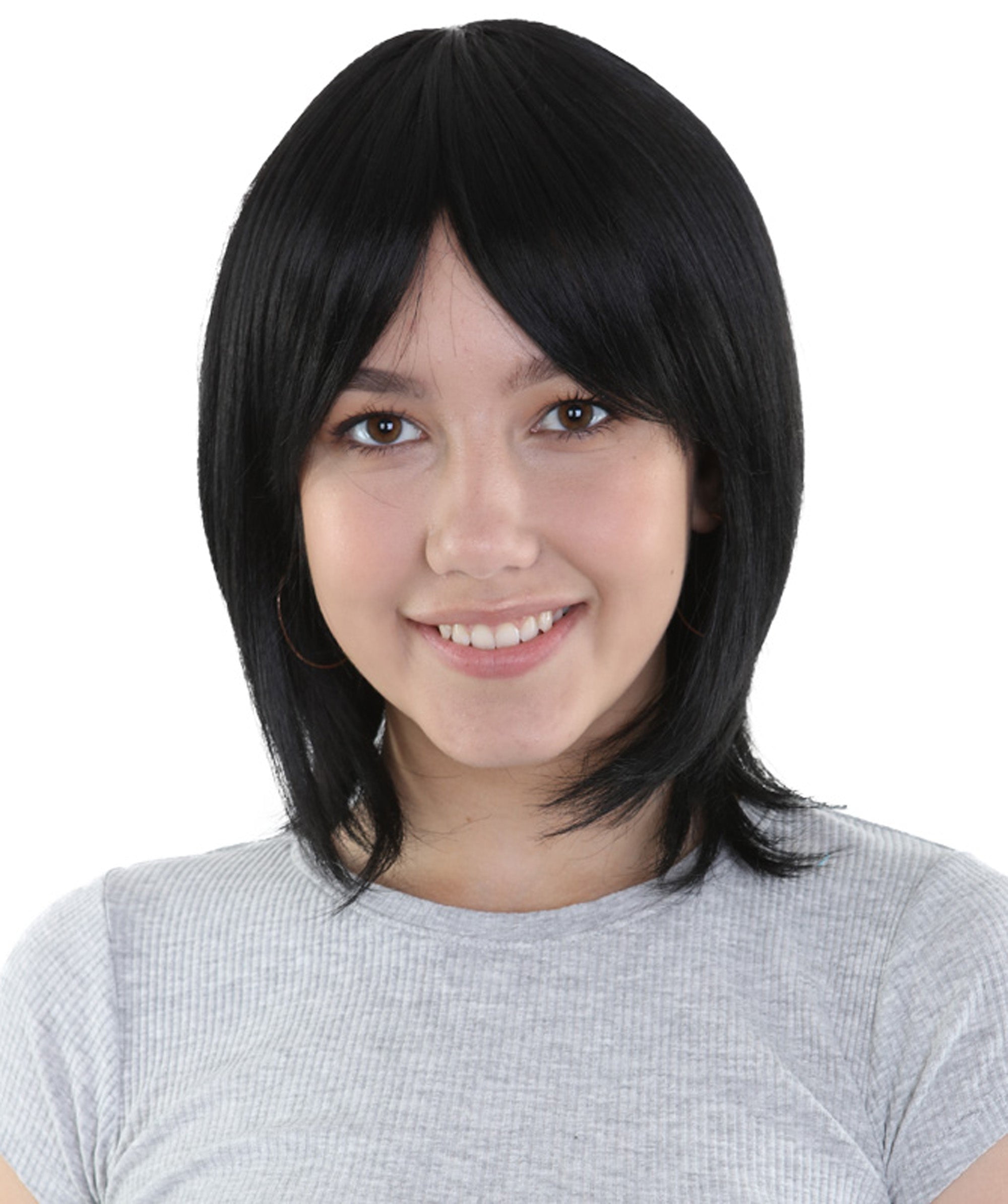 Buy Fashion Natural Black Shoulder length bob Summer Haircuts With Side  Bangs For Women Synthetic Stright Short Full Hair Bob Wig With Curly Tips  Heat Resistant Cosplay Party wigs 12 Inches(Natural Black)